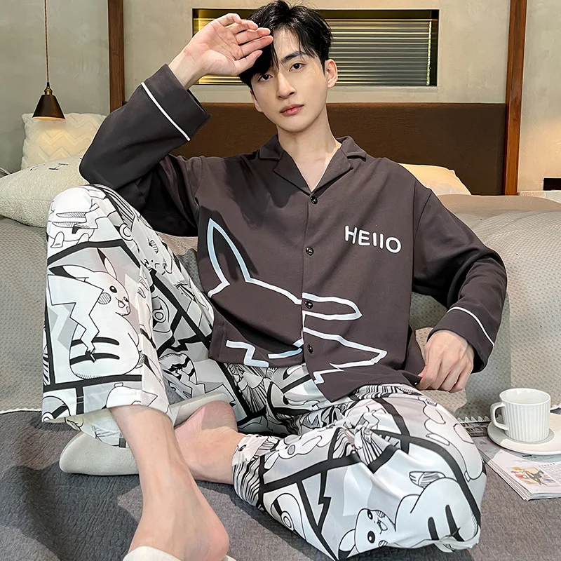 Long Sleeved Pijama for Men Autumn Home Clothes Cotton Anime Pajamas Set ONE PIECE Printed Japan Nightwear Cardigan Party Pyjama
