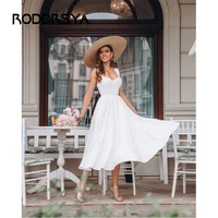 roddrsya simple white tea length wedding dresses short 2022 satin a line bridal gowns open back princess party robes custom made