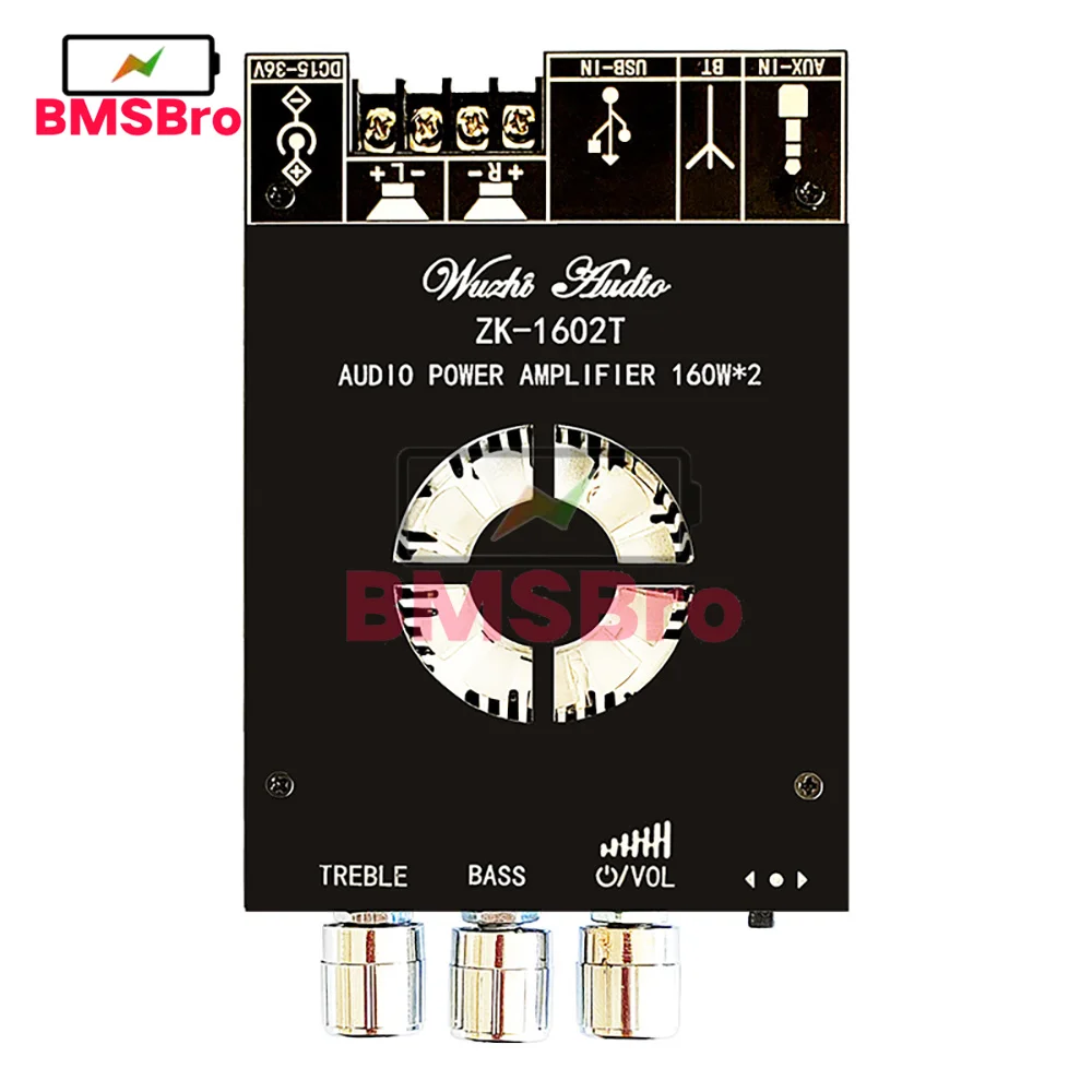 DC15-36V ZK-1602T Модуль усилителя мощности звука Bluetooth TDA7498E 160WX2 Плата с регулировкой