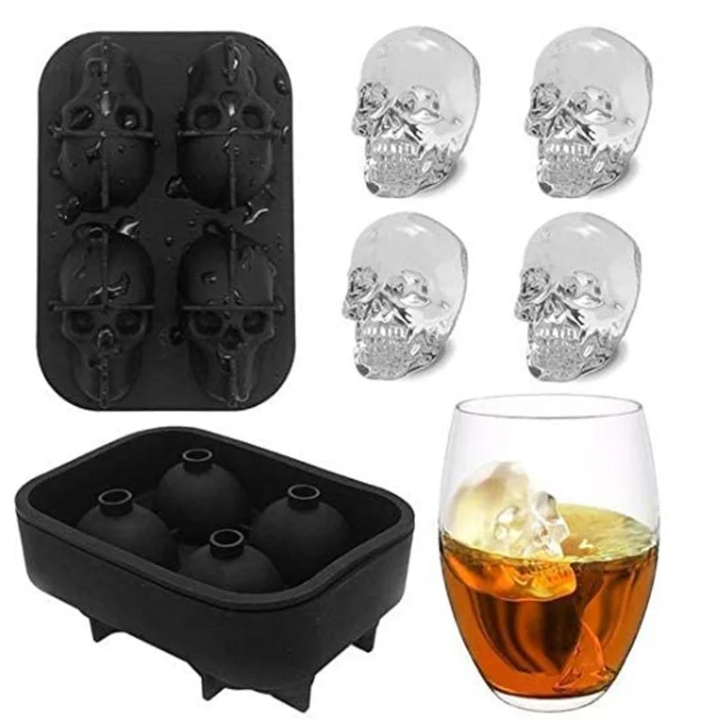 

2023 Ice Cube Maker DIY Creative Silica Gel Gun Bullet Skull Shape Tray Mold Home Bar Party Cool Whiskey Wine Ice Cream Bar Tool