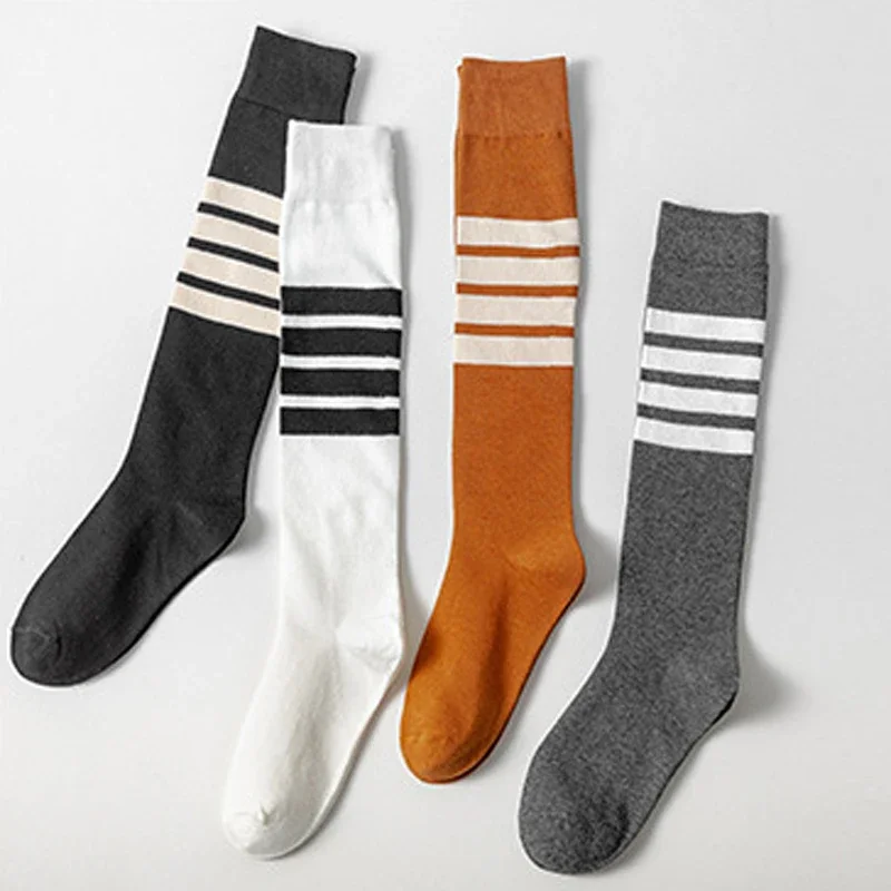 

Korea Knee Socks Striped Socks Tube Cotton Socks Over The Knee Stockings Jk Harajuku Japanese Half High JK Socks
