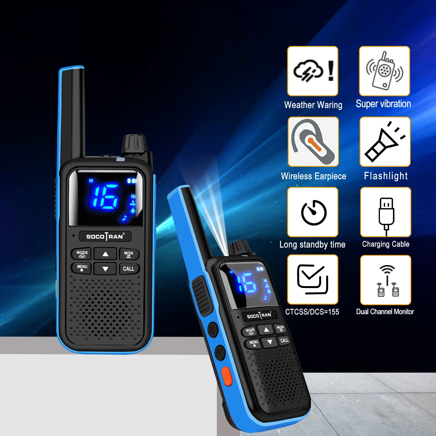 Socotran T82 2pc Walkie Talkie Wireless headset Bluetooth-compatible PMR/FRS 16/22CH Walky Talky Portable two way radio
