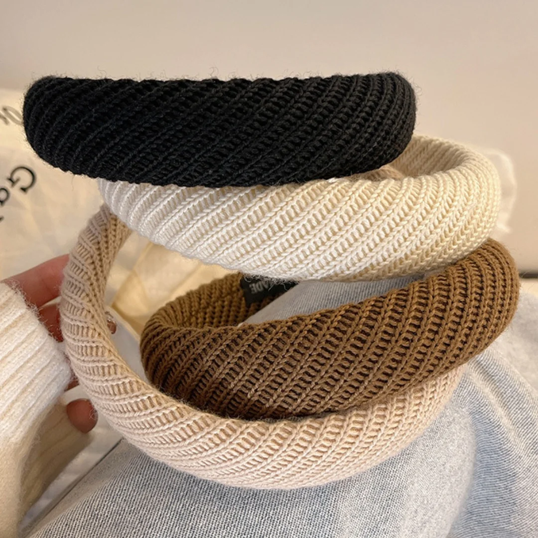 Ретро Черный Белый Коричневый Повязка Для Волос Осень И Зима Шерстяная Вязаная