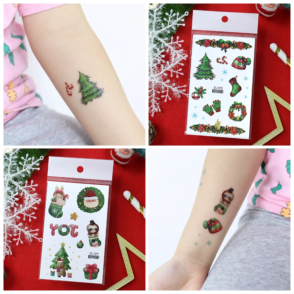 VeeCharm-Счастливого Рождества блестящие Временные татуировки для детей