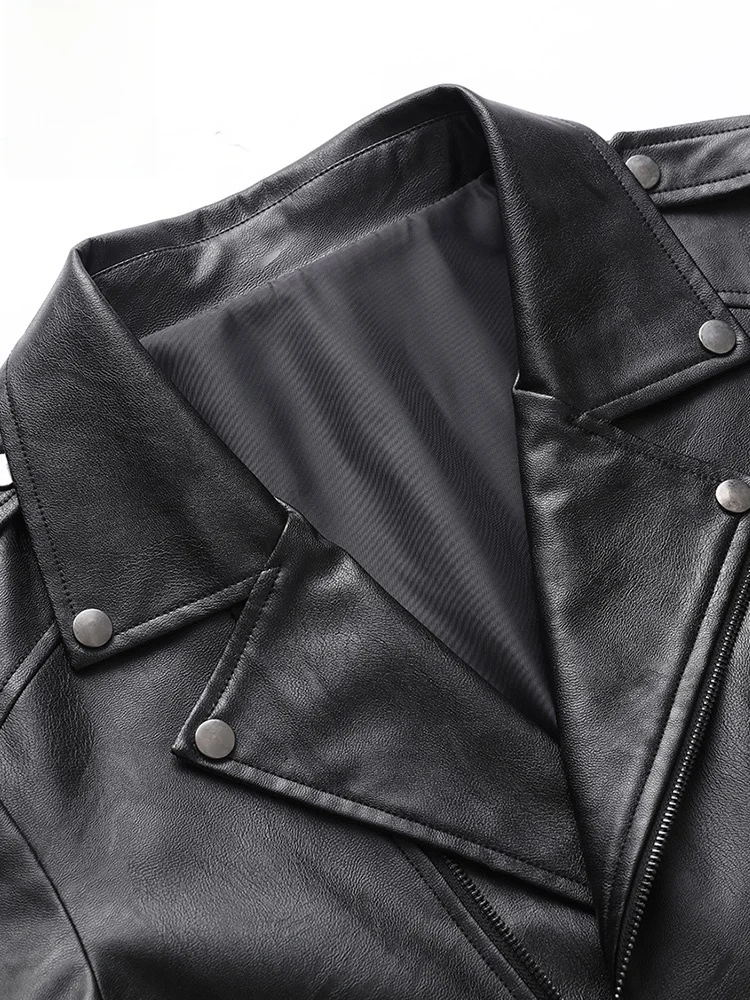 Черное кожаное пальто Romon для мужчин осень 2024 новая корейская мотоциклетная