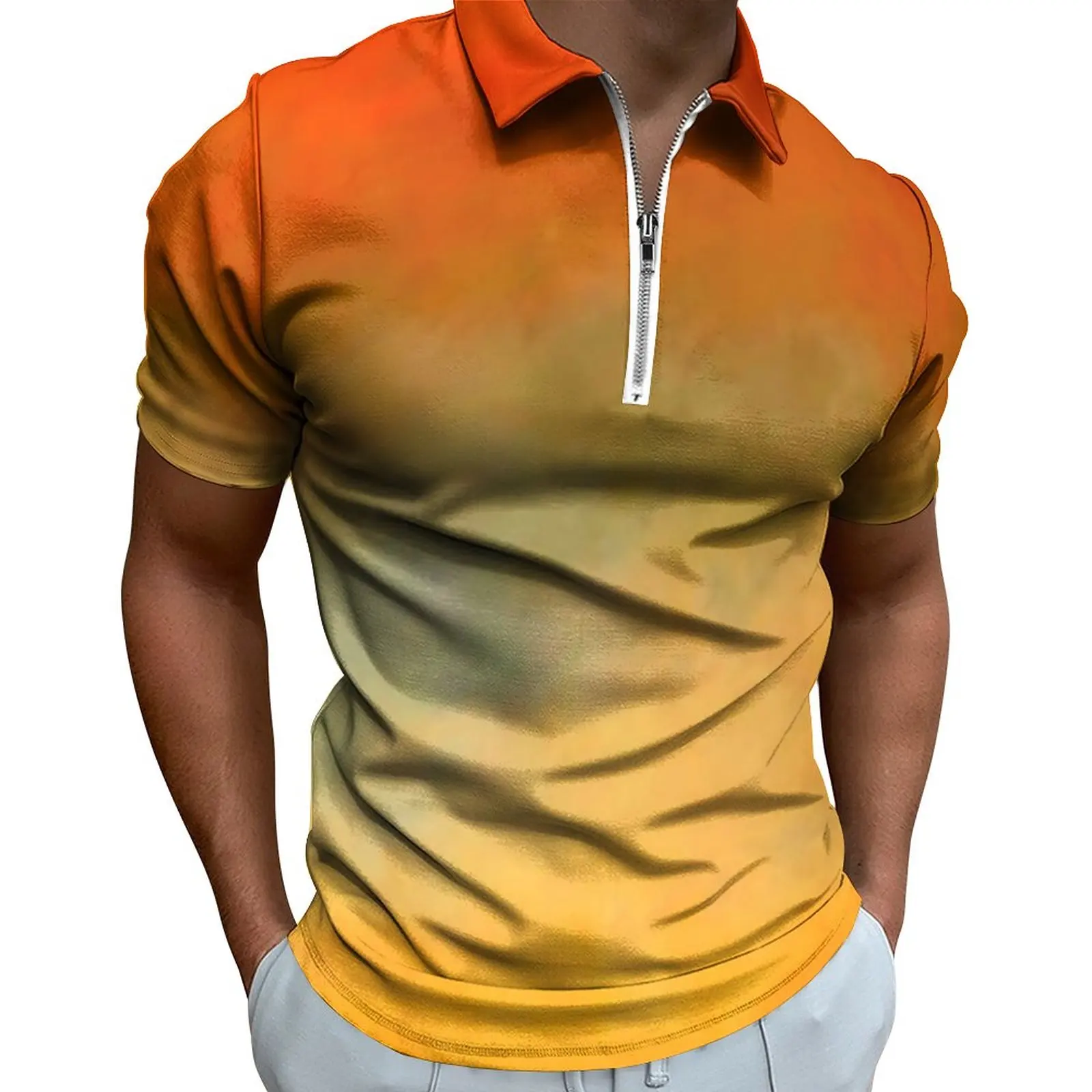 

Рубашка-поло мужская с коротким рукавом, на молнии