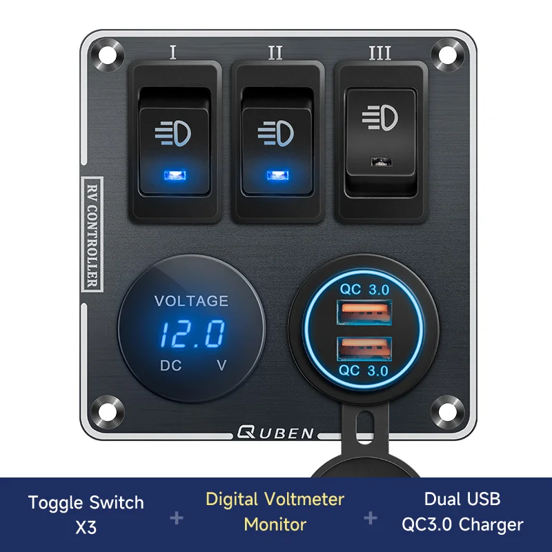 

Зарядное устройство QUBEN с двойным USB разъемом QC3.0/светодиодный вольтметр/переключатель, многофункциональная Панель для RV, яхты, автомобиля, лодки, грузовика, транспортных средств, фургона