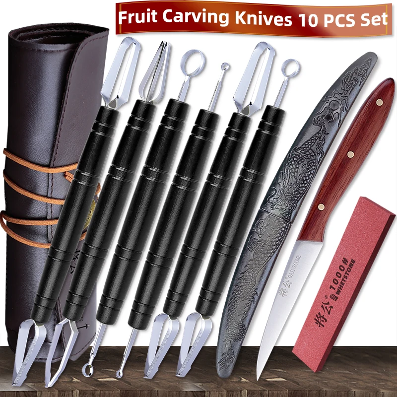 

Stainless Steel Double-Headed V Scoring Knives O Master Knife Kitchen 10 PCS Chef Food Carving Knives Set Free Shipping