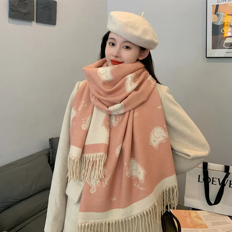 

Fashion Houndstooth Warm Shawl Cashmere Scarf for Women Winter Design Blanket Bandana Lady Wraps Thick Pashmina Bufanda Poncho