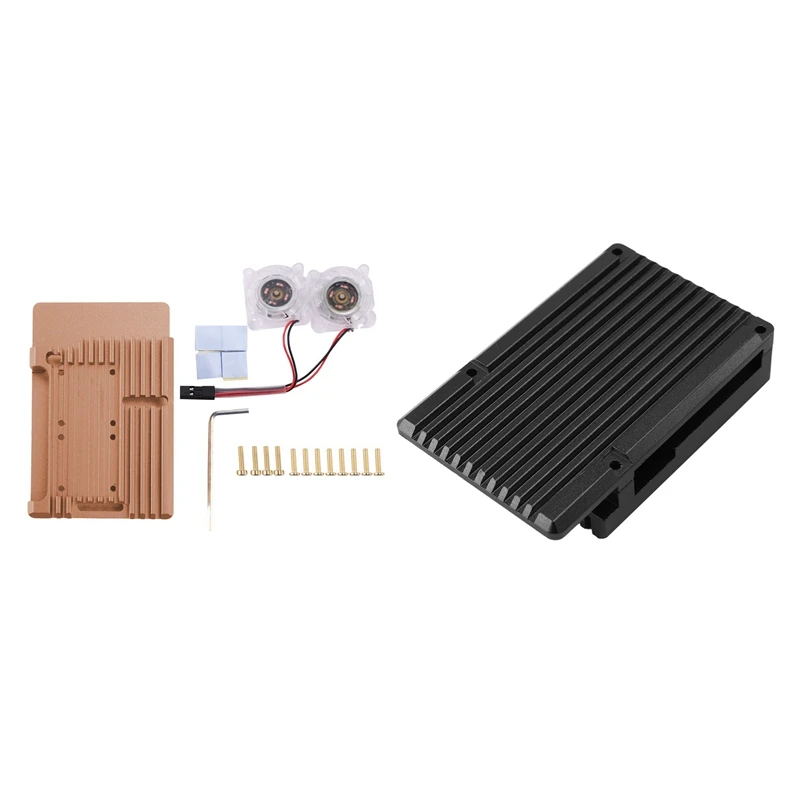 

2Set for Raspberry Pi 4 Aluminum Case with Dual Cooling Fan Metal Shell Enclosure for RPI 4 Model B,Golden & Black