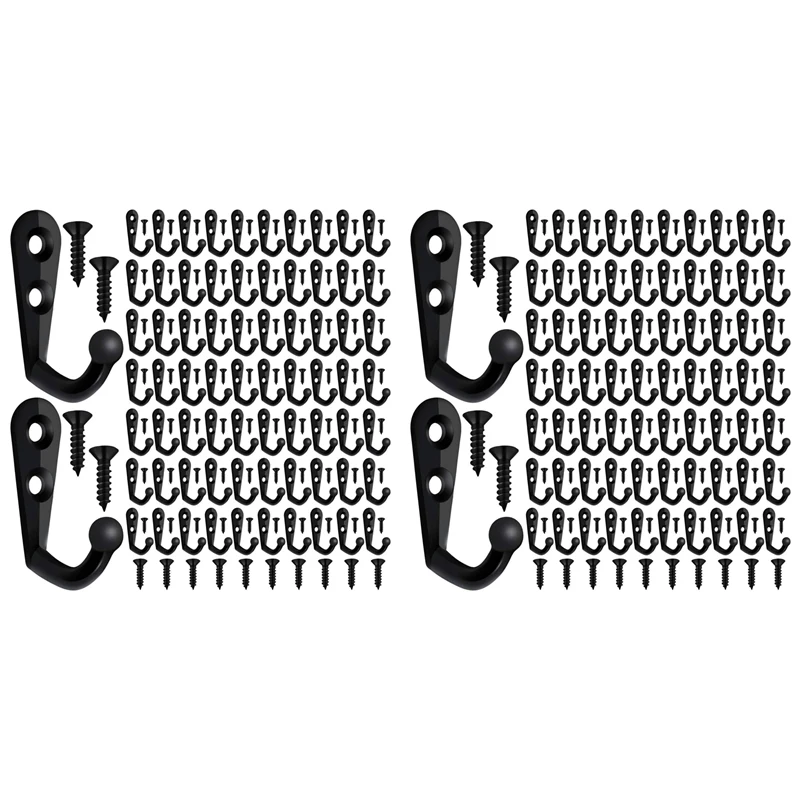 

New 200 Pieces Of Double-Hole Wall Mounted Single Hook Robe Hook Coat Hook And 420 Pieces Of Screws For Hanging Key Hook