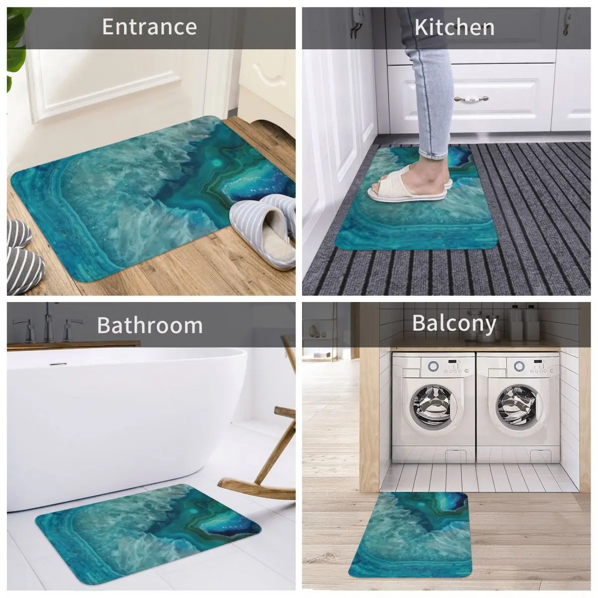 

Turquoise Teal Agate Stone Door Mat Decor Art 3D Rug Carpet Bathmat Antislip Entrance Living Room Home Kitchen Bathroom Antiwear