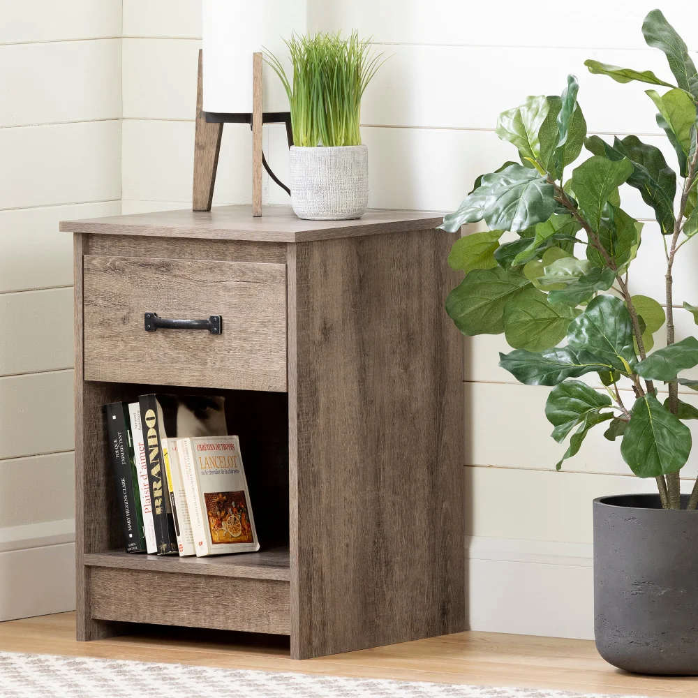 

Tassio 1-Drawer Nightstand with Open Storage Space Brown