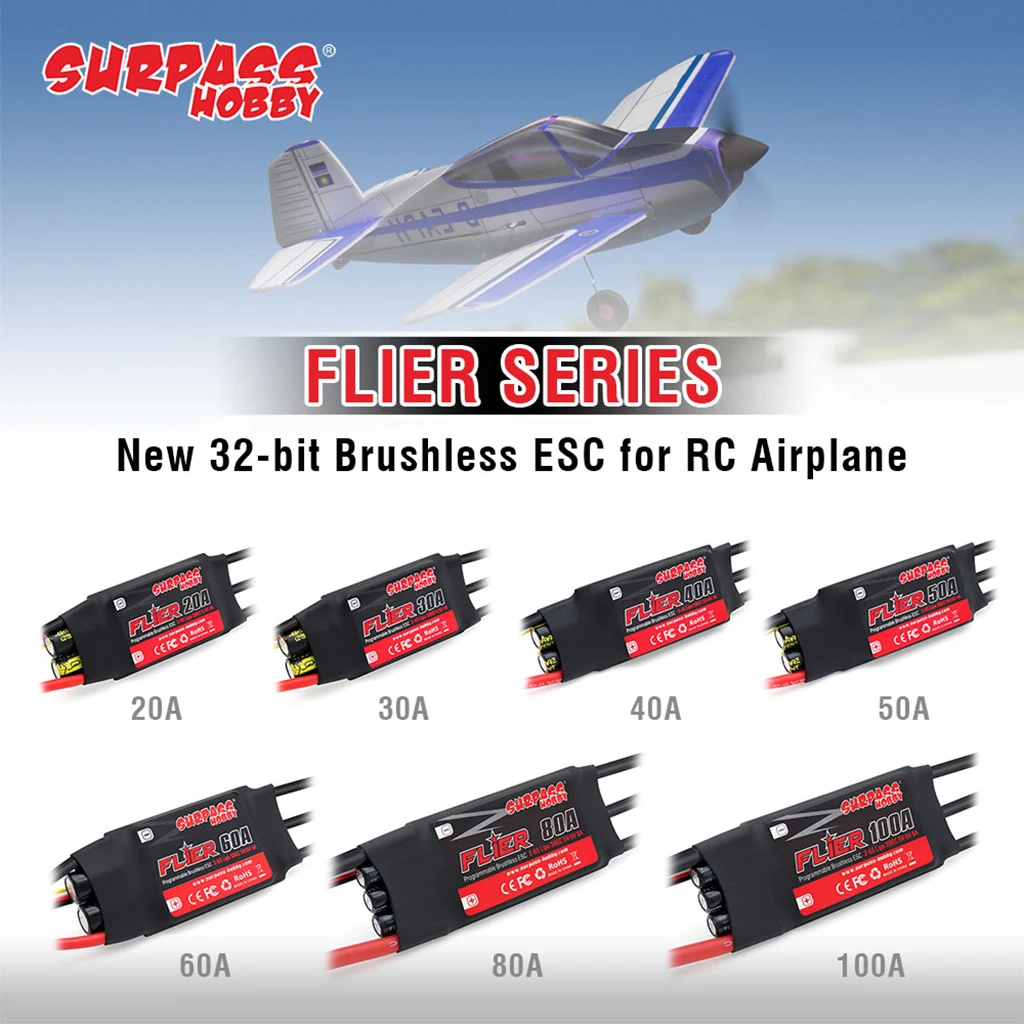 SURPASS HOBBY Flier 20A 30A 40A 50A 60A 80A 100A бесщеточный ESC контроллер скорости с BEC 2-6S для RC самолетов вертолета SURPASS HOBBY Flier 20A 30A 40A 50A 60A 80A 100A бесщеточный ESC контроллер скорости с BEC 2-6S для RC самолетов вертолета