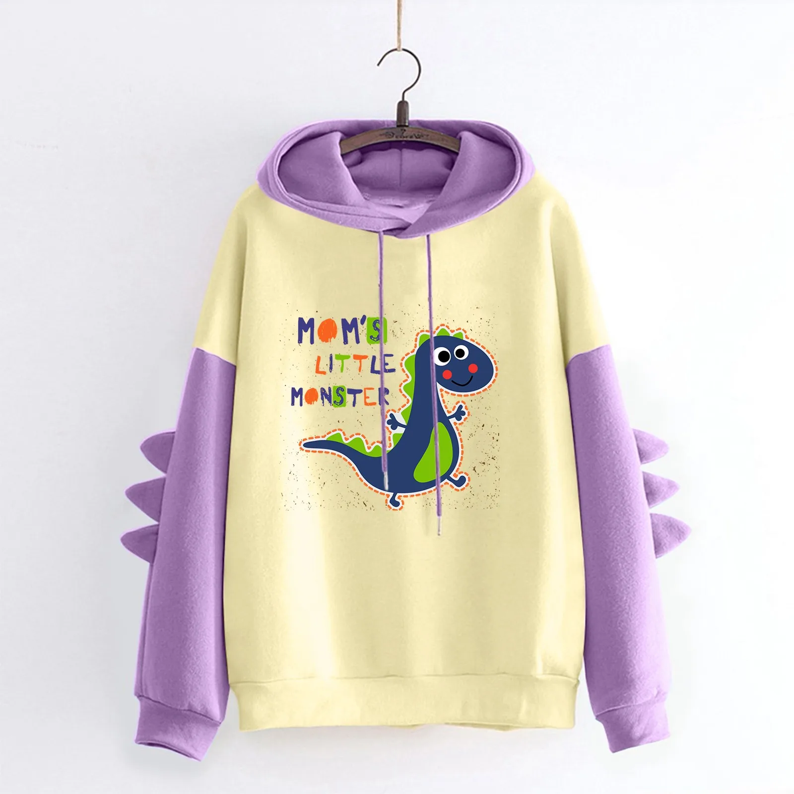 

Long Zip up Hoodie Ladies Fashion Hooded Long Sleeve Stitching Dinosaur Taste Printed Fleece Top Sweater Ladies Rams Sweatshirt