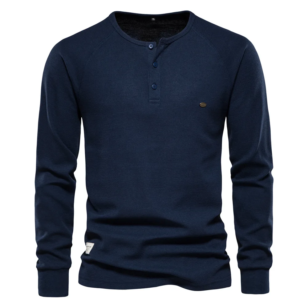 

Long Sleeve Waffle Men's Solid Color Shirts for Men Autumn Winter Bottoming Shirt