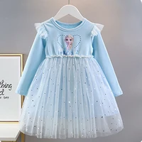 elsa princess dress girls dress spring and autumn dress 2021 new long sleeved childrens western style elsa frozen dress