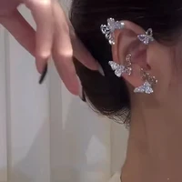 korean super flash semi hollow butterfly earbone clip earrings fairy high end all match earrings without pierced ears