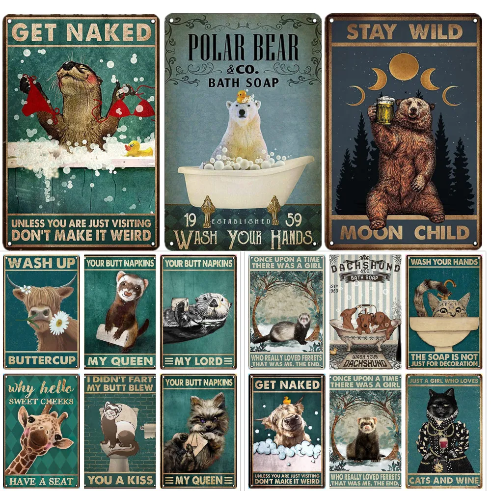 

Get Naked Toilet Animals Metal Sign Polar Bear Funny Beer Bear Plaque Vintage Tin Sign Bedroom Pub Bar Man Cave Club Wall Decor