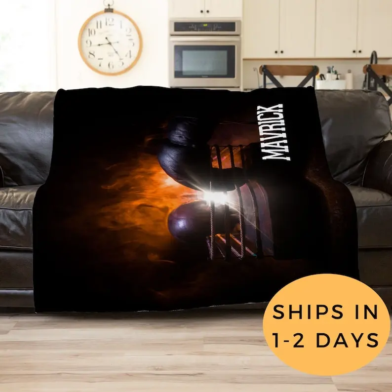 

Boxing Blanket, Boxing Coach Gift, Boxing Gifts For Men, Mancave Decor, Personalized Boxing Throw Blanket, Custom Name Blanket,