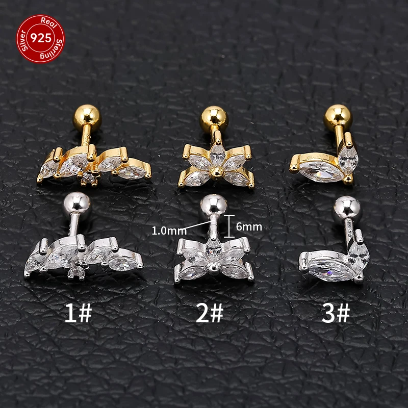 

1PC Mini Size White Zircon Buterfly Flower For Women 925 Sterling Silver Piercing Stud Earring Pendiente Plata Jewelry