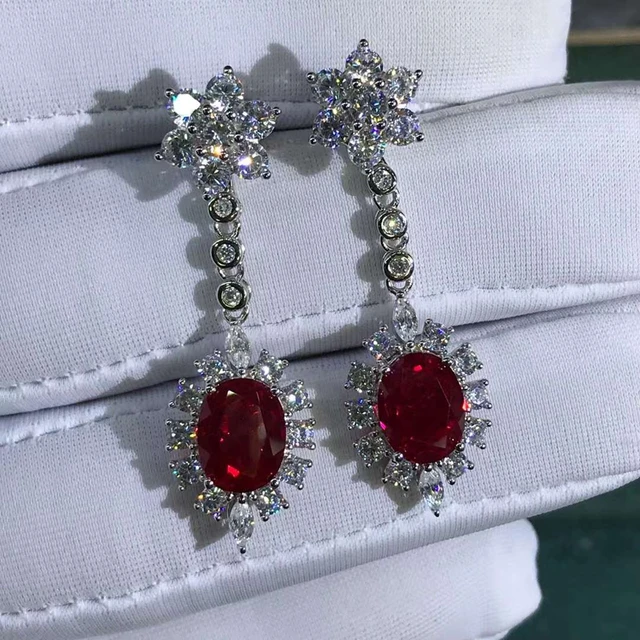 Luxury Sterling Silver- Moissanite Ruby Gemstone - Drop Dangle Earrings 3