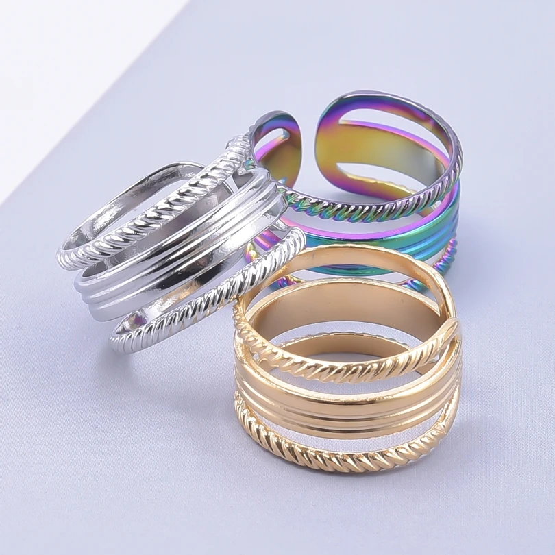 

Multilayer Stainless Steel Rings For Women Jewelry Sets Open Ring Supplies Trendy Rainbow Punk Men's Ring Party Gifts Bijoux