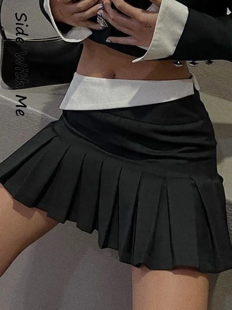 

Женская плиссированная юбка с завышенной талией, черно-белая Повседневная мини-юбка в готическом стиле, в стиле Харадзюку, лето 2022