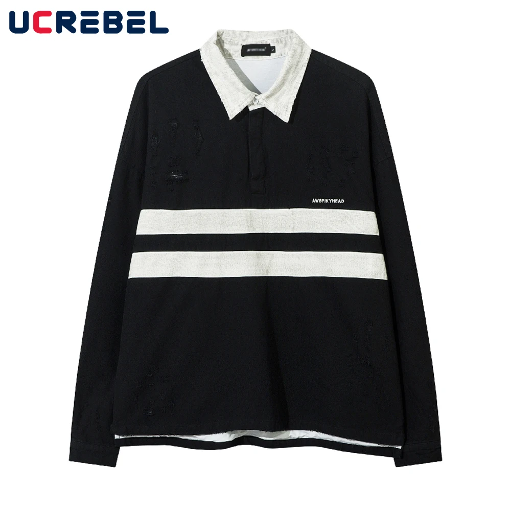 Мужская джинсовая рубашка-поло с контрастной отделкой