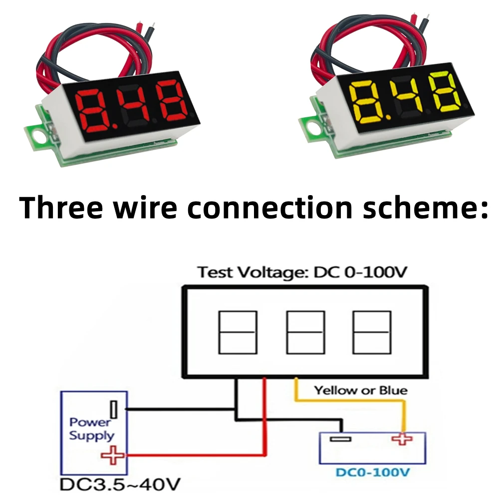 0.28-inch DC LED digital voltmeter 0-100V voltmeter for automotive mobile power supply voltage tester 12V red green blue yellow (art.: 3920cc99693bd) - 3920cc99693bd
