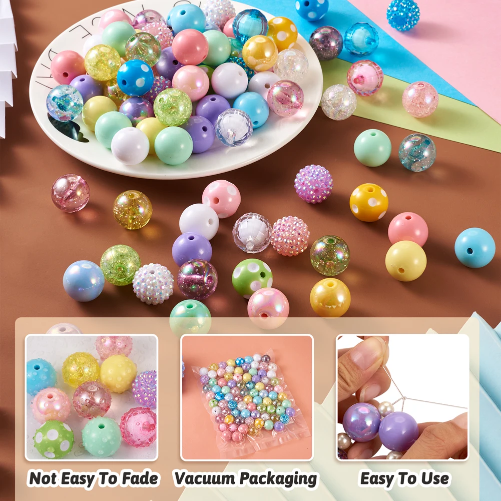 82Pcs Round Resin Rhinestone Acrylic Beads Loose Spacer Beads For Jewelry Makeing DIY Handmade Bracelet Keychain Accessories