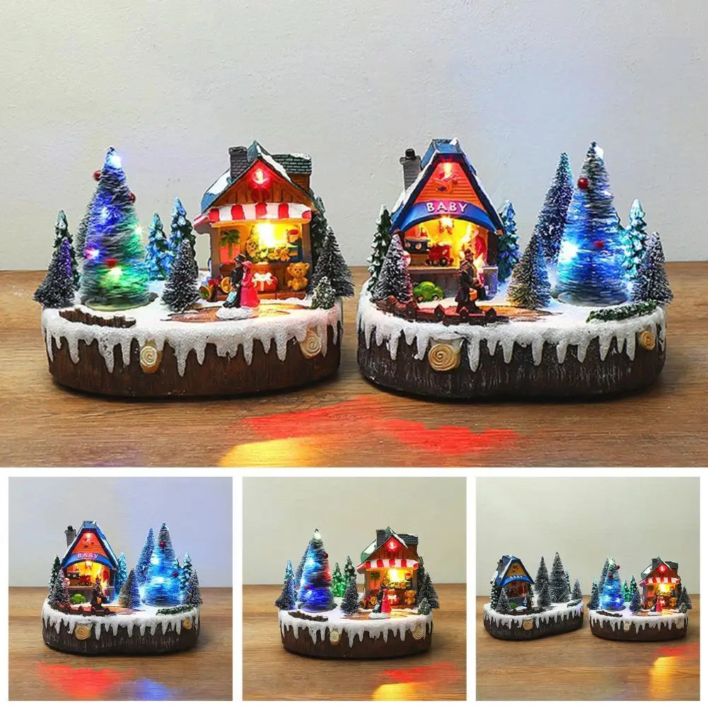 

Fine Workmanship 2 Colors Desktop Mini House with Rotatable Xmas Tree for Party