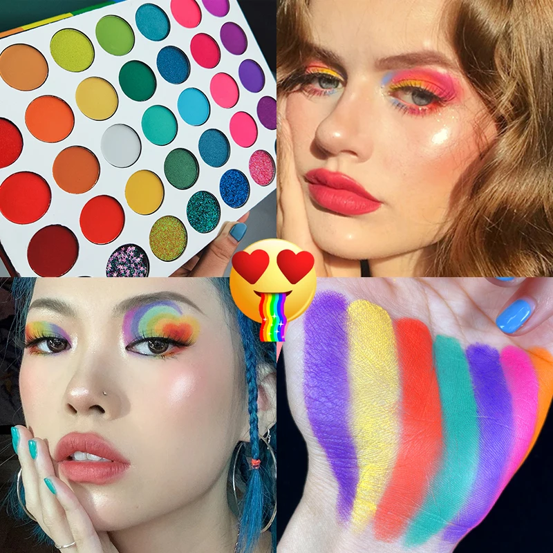 35 цветов пигменты радужные тени для век Палитра матовые блестящие мерцающие
