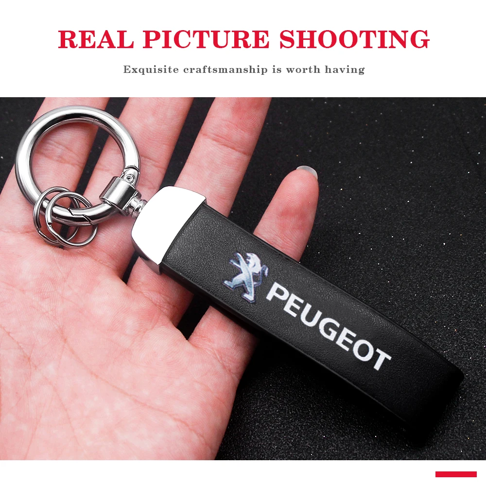 

Business Buckle Leather Key Chain Car Logo Accessories Gift For Peugeot 206 207 301 308 307 407 408 508 2008 3008 Etc