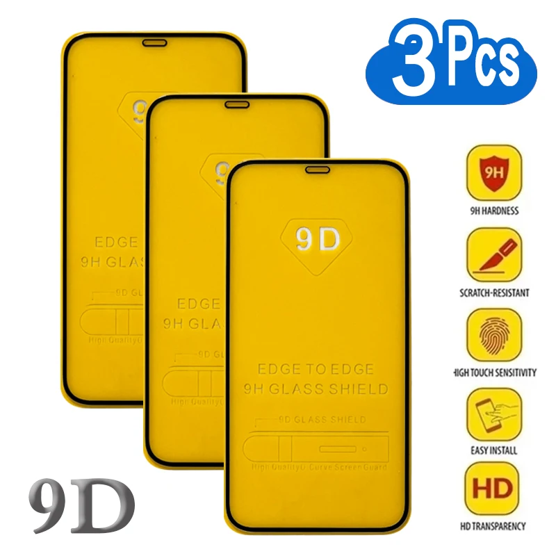 3Pcs 9D HD For iPhone 12 13 14 11 Pro Max Mini XR X XS 7 8 Plus Tempered Glass Screen Protector Protective Film Clear SE2020 SE2