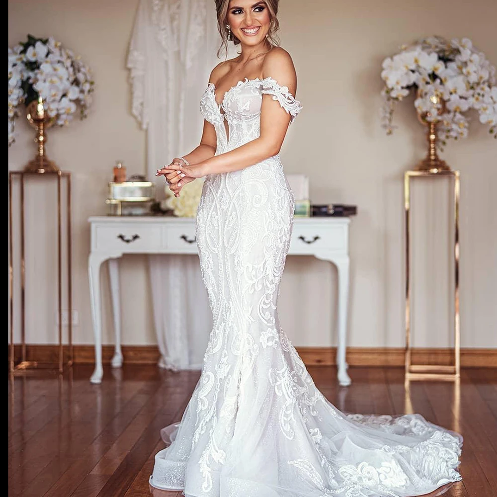 

2022 Arabic Aso Ebi Plus Size Luxurious Lace Beaded Wedding Dresses Mermaid Sexy Bridal Dresses Vintage Wedding Gowns