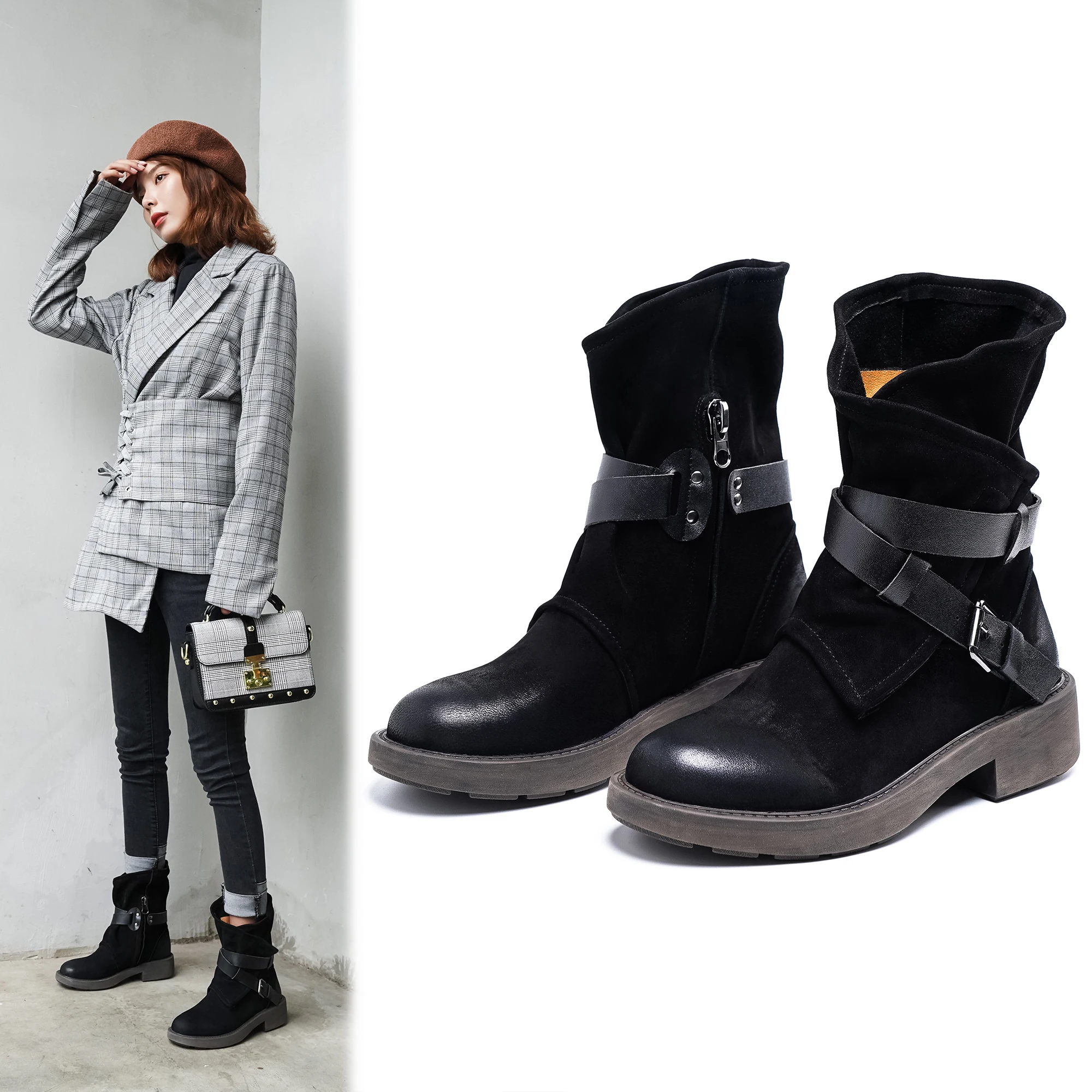 

Женские ботильоны из натуральной кожи размера плюс 22-26,5 см современные ботинки из овчины и свиной кожи Винтажные ботинки с боковой молнией женская обувь