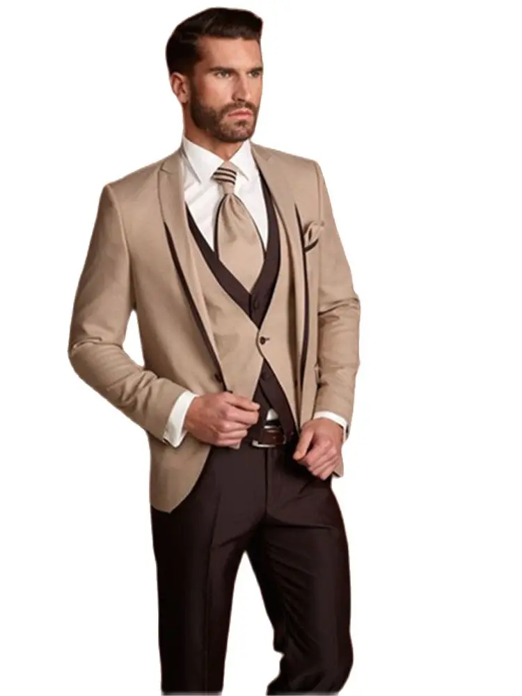

New Classic Men’s Suit Smolking Noivo Terno Slim Fit Easculino Evening Suits For Men Brown Formal Custom Blazer Wedding Prom Tux