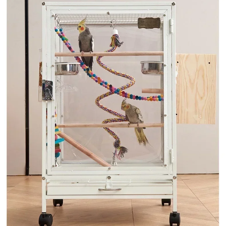 Прозрачная акриловая металлическая клетка для птиц брызгозащищенная попугаев