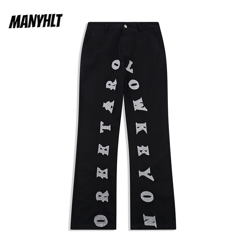 

Мужские и женские весенние повседневные Прямые джинсы оверсайз с внутренней стороны буквы вышивка Vibe Стиль Ретро рваные джинсовые брюки