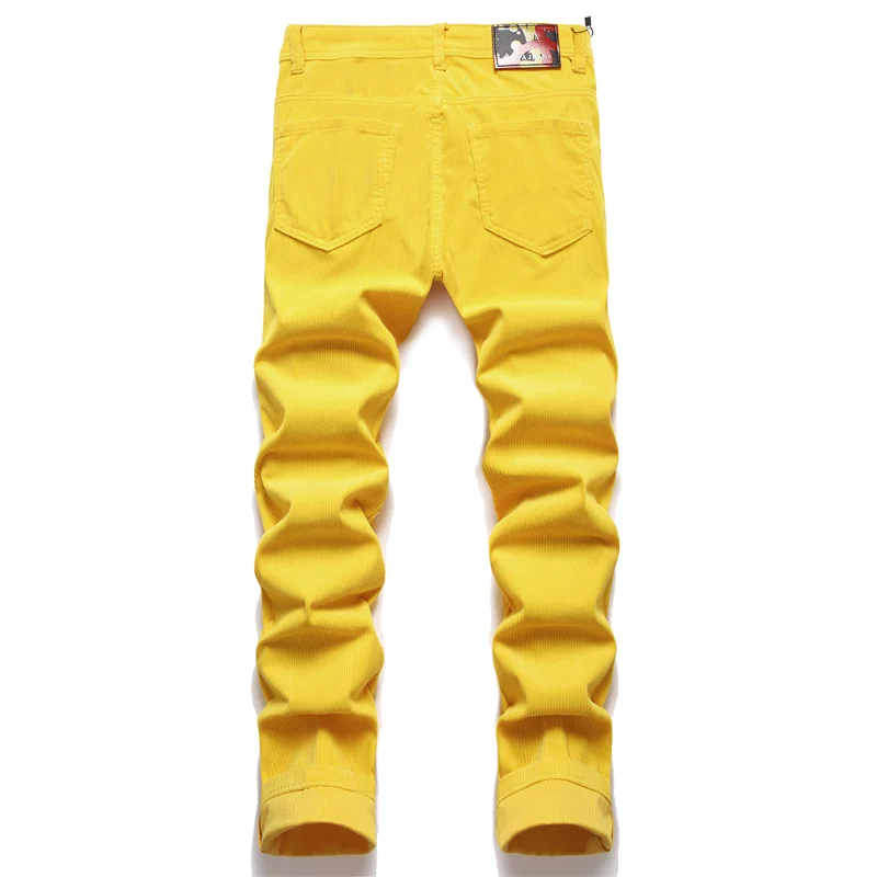 Men's Colorful Graffiti Printed Jeans Y2K Colorful Slim Fit Tapered Elastic Casual Pants Fashion Street Clothing Small Foot Pant