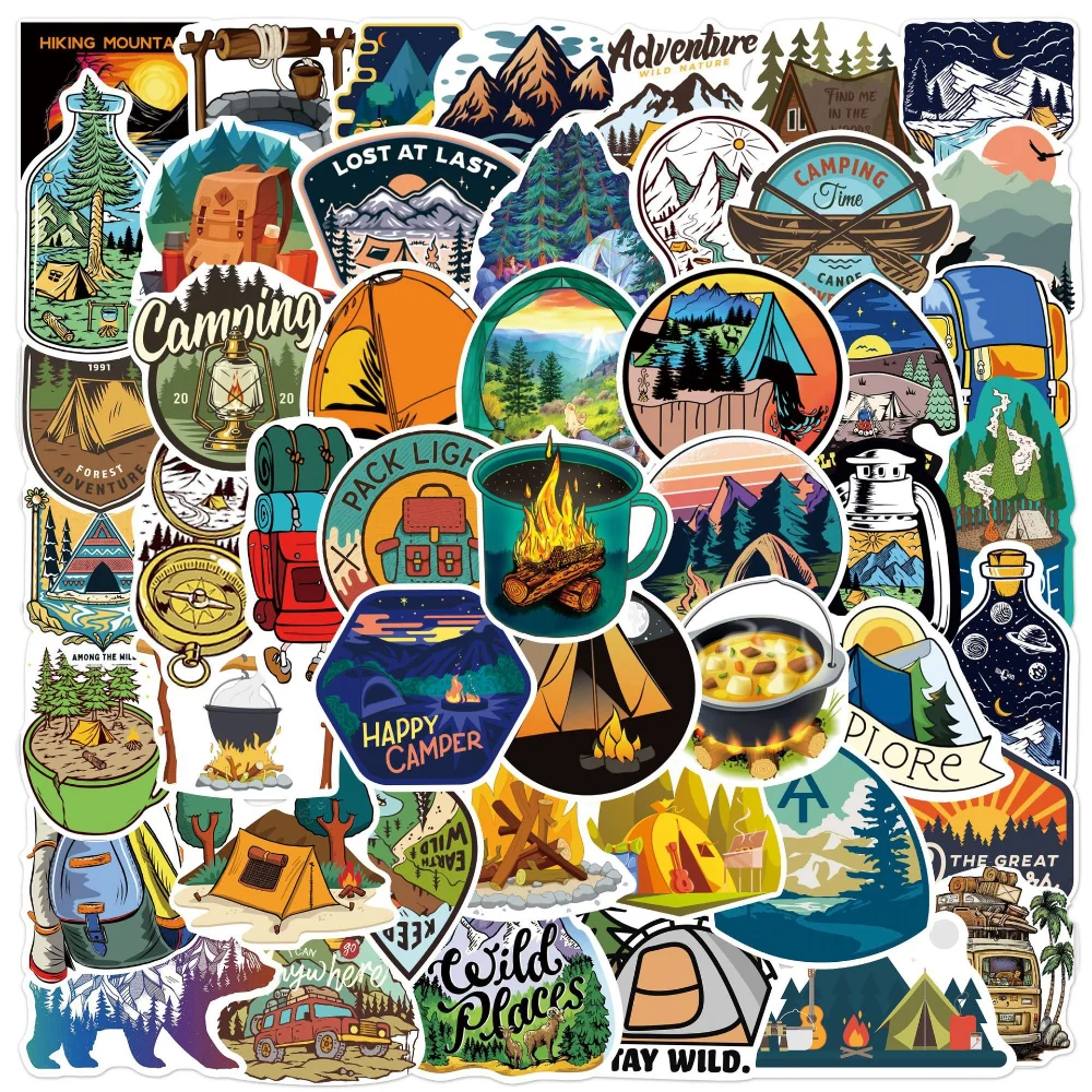 

10/50pcs Camping Landscape Outdoor Stickers Decals DIY Waterproof Phone Bicycle Suitcase Laptop Helmet Car Sticker For Kids