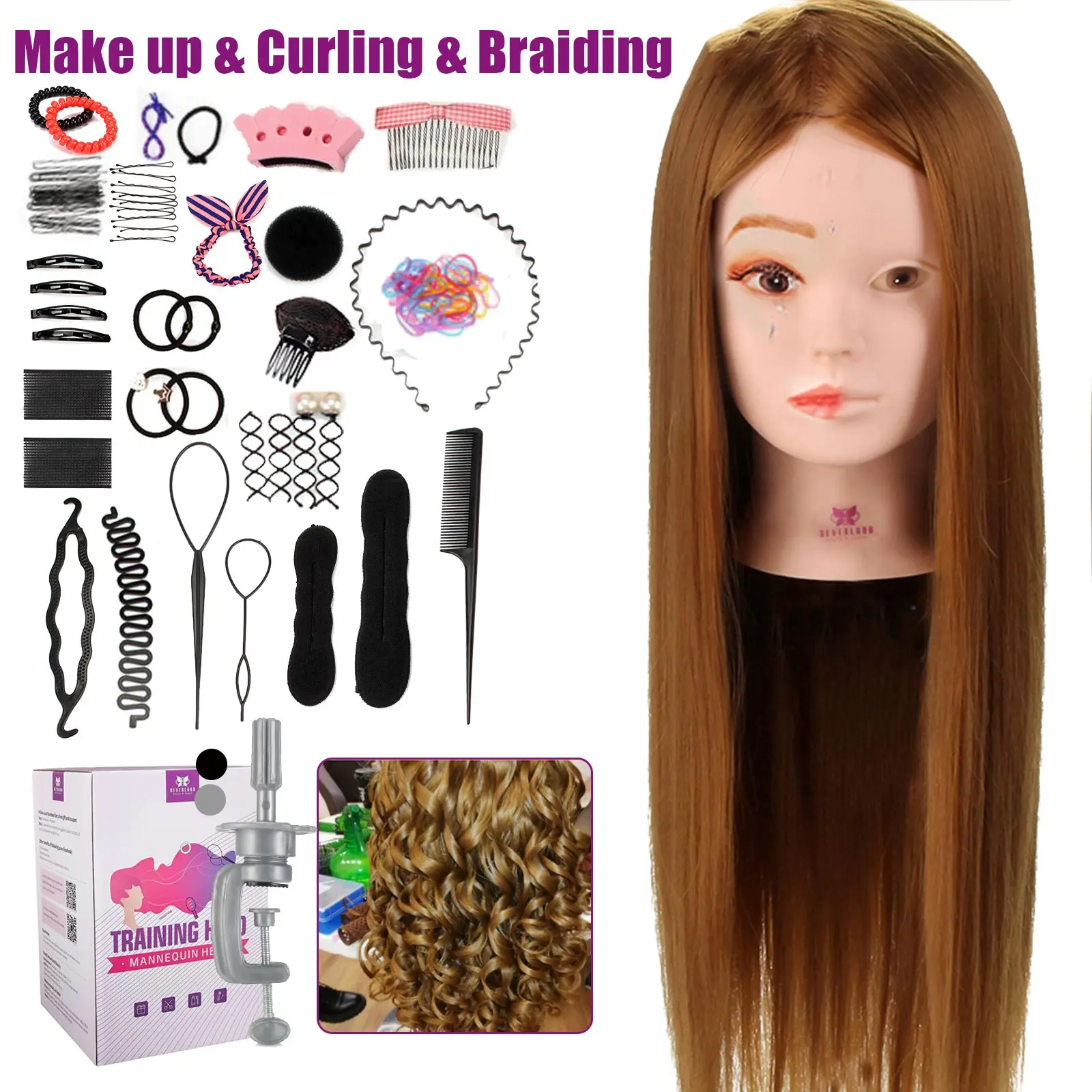 

80% Real Hair Makeup Practice Training Head Hairdressing Mannequin Doll Head for Hairdressers Practice Blonde Hairs Curling