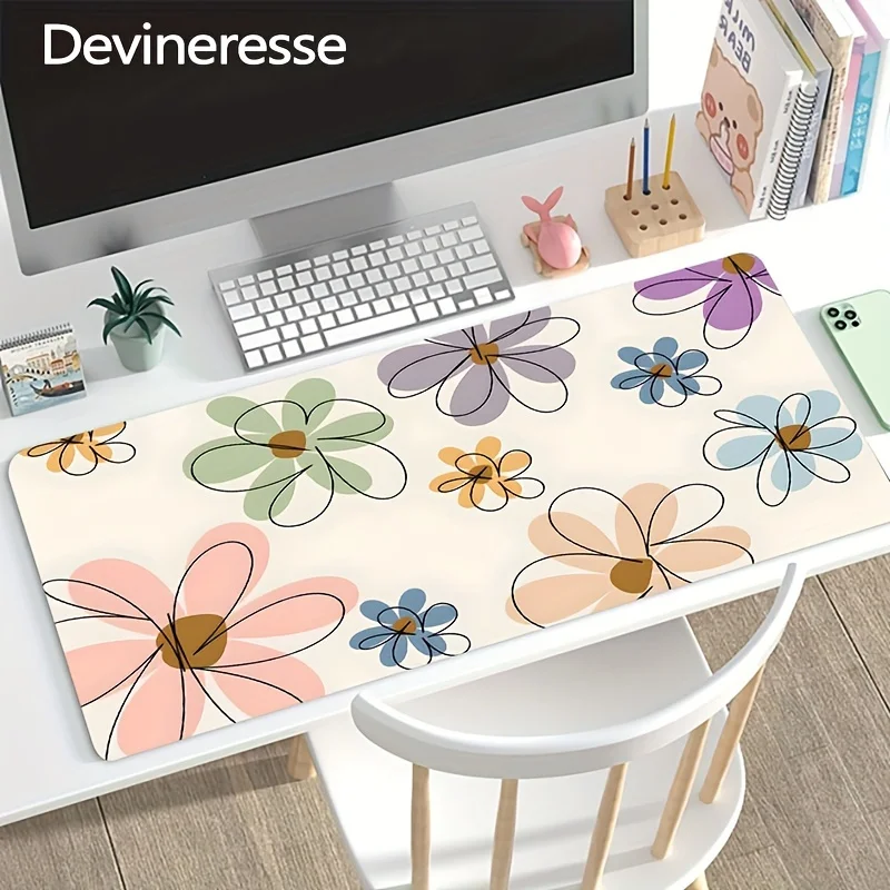 Большой игровой коврик для мыши 1 шт. с красивым цветочным рисунком нескользящее