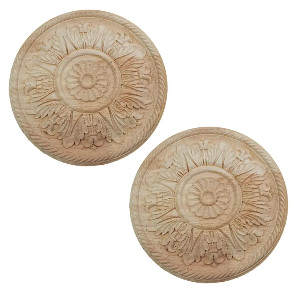 

2Pcs Wood Carving Decal 10/15/20/24cm Wood Carved Round Applique Furniture Corner Onlay Applique Furniture Home Door Decor DIY