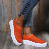 2022 mesh rhinestone platform womens flats shoes breathable non slip solid color casual sneakers fashion female vulcanized shoes