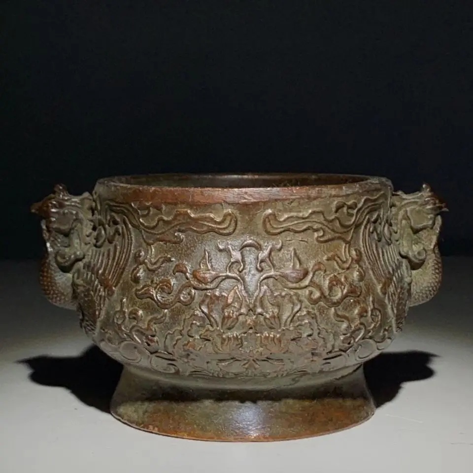 Антикварные старые товары: династия Мин, двойная Феникс, красная фотопечь, обернутая целлюлозой, насыщенный, аутентичный старый Артик