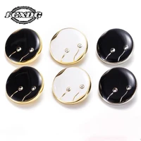 10pcs simple fashion clothing decorative buttons whiteblack metal buttons with rhinestones handmade diy sewing buttons for coat