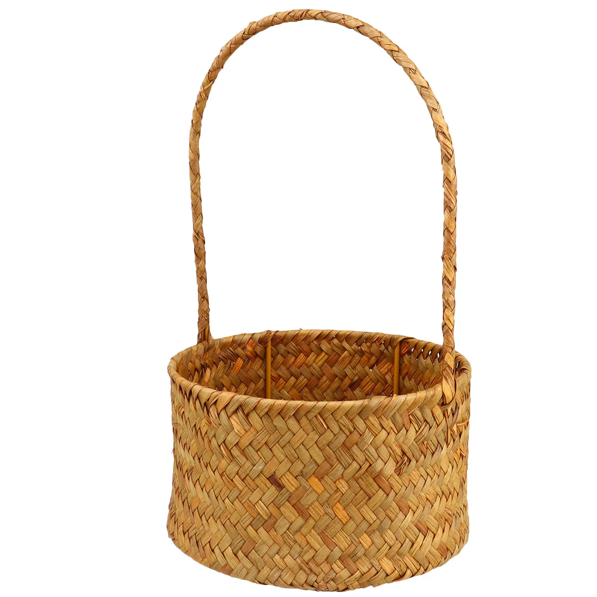 

Basket Woven Flower Seagrass Storage Pot Easter Bins Weaving Wicker Organizer Container Handle Dried Sundries Picnics Egg Straw