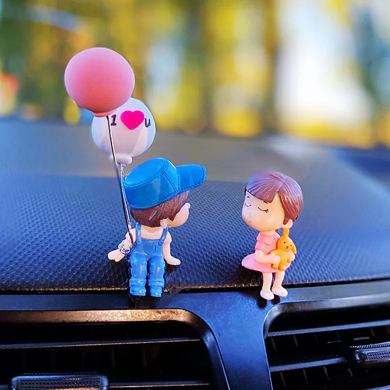 

Cute Cartoon Couples Car Decoration Accessories Romantic Figurines Balloon Lovers Anime Car Accessories Ornament Birthday Gift